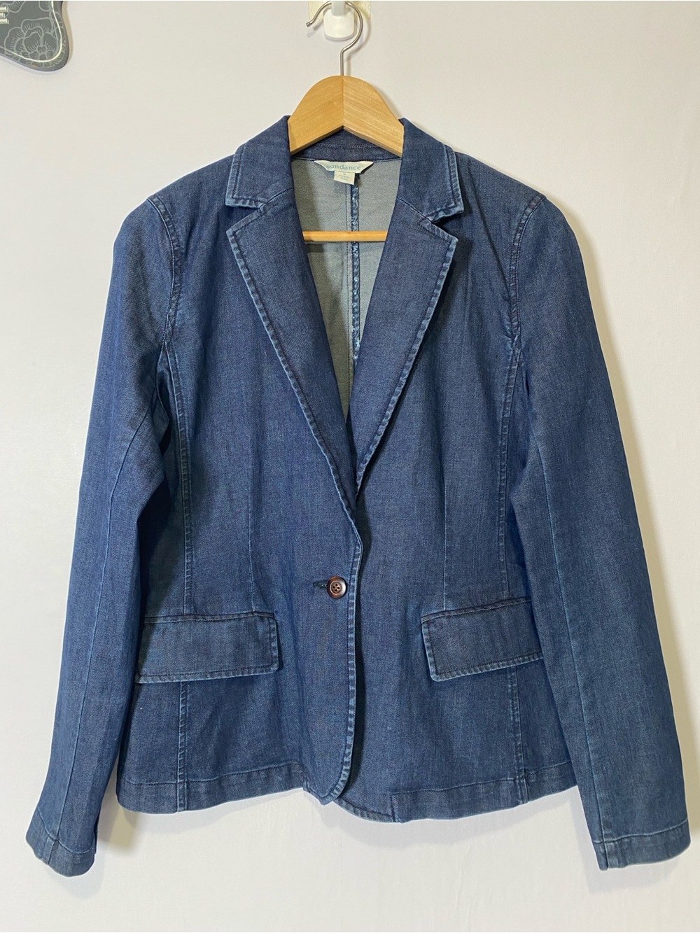 Sundance Tania Blazer Jacket Size 6 Blue Single Button Pockets Cotton Stretch